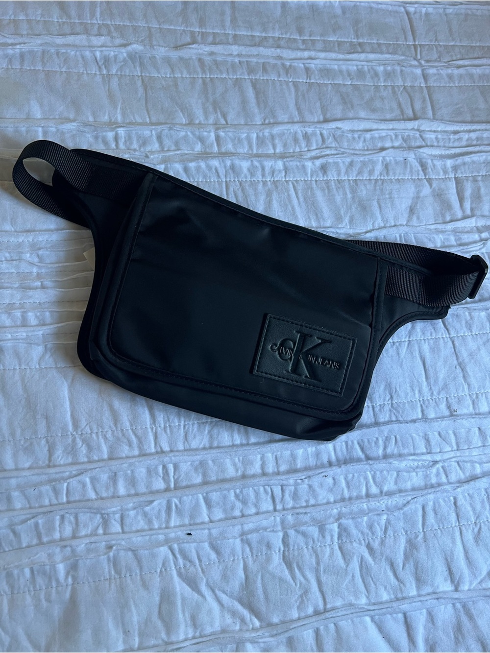 Calvin Klein Black Nylon Belt Bag with Logo Patch